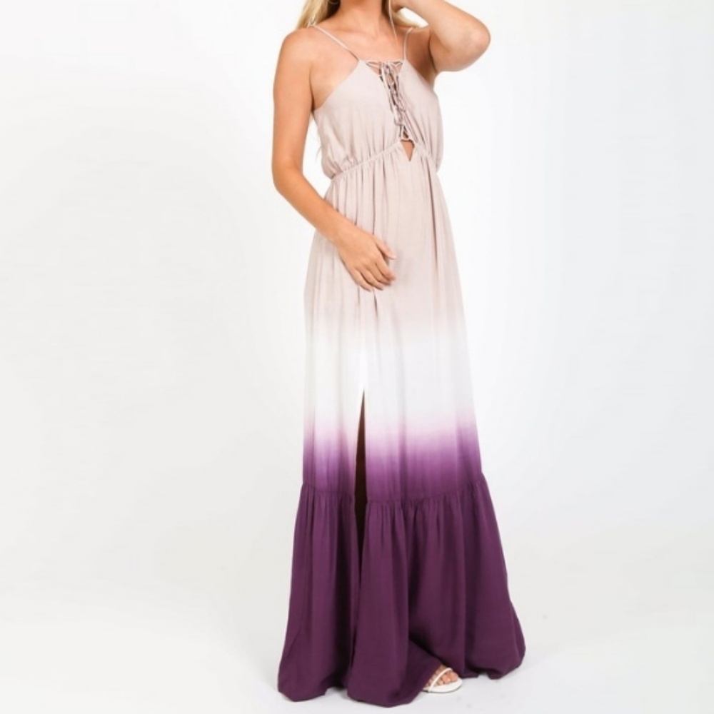 Purple Gradient Ombré Maxi Tiered Boho Dress - Picture 3 of 6